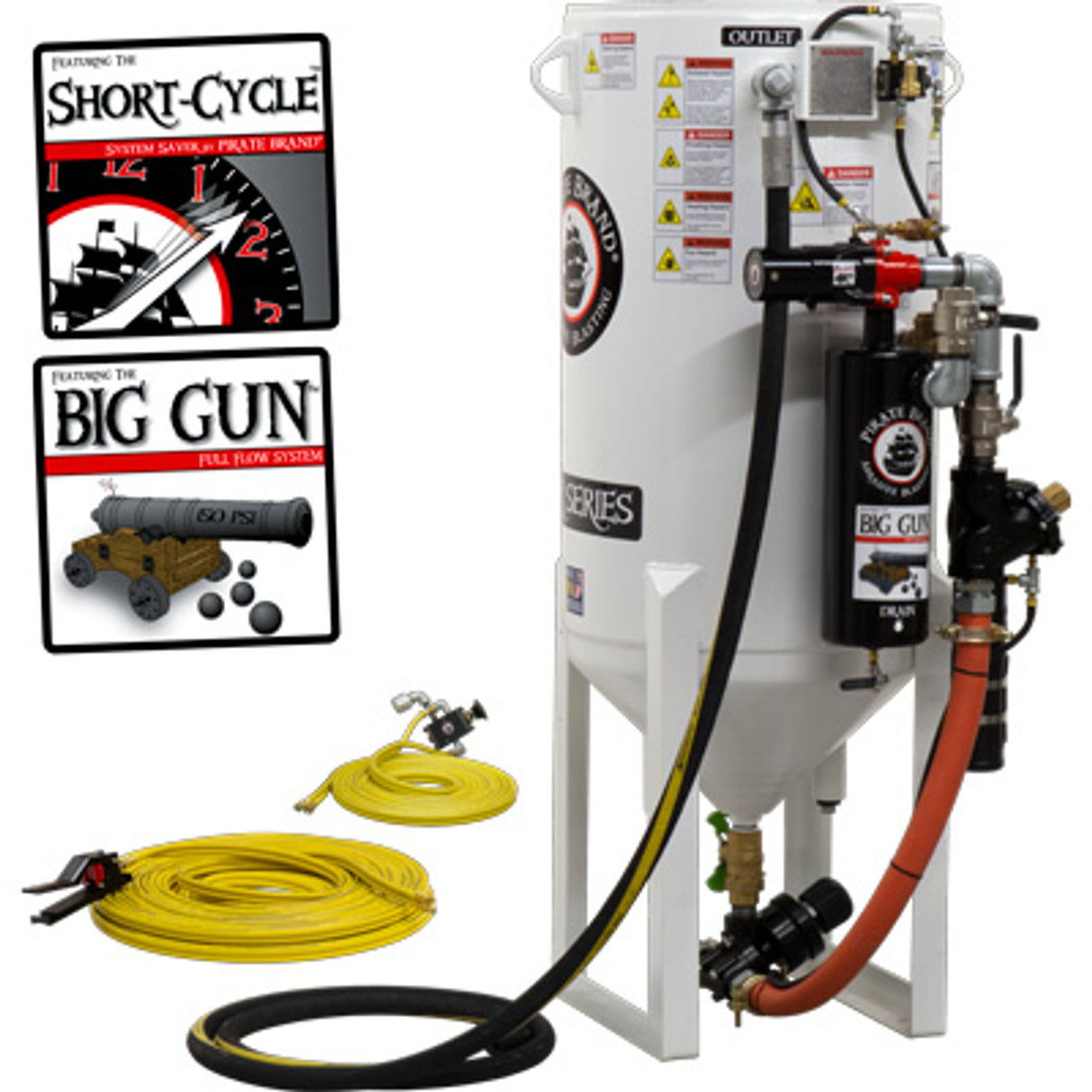 Pirate Brand, S-Series, Short-Cycle™ Series - 10 CU FT., SINGLE OUTLET, STANDARD MODEL - Blast Pot, STATIONARY, Pressure RELEASE System, Pneumatic Controls