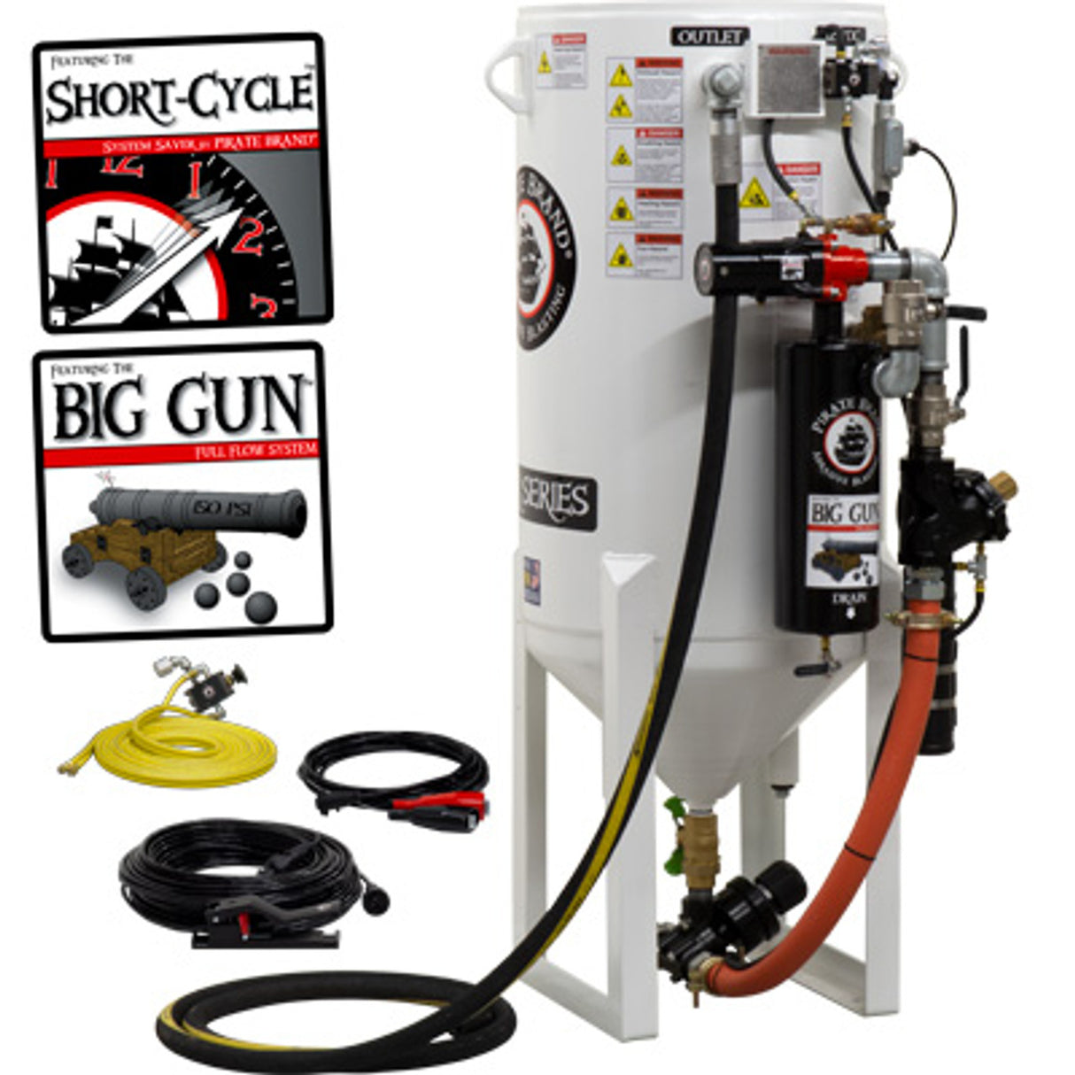 Pirate Brand, S-Series, Short-Cycle™ Series - 10 CU FT., SINGLE OUTLET, STANDARD MODEL - Blast Pot, STATIONARY, Pressure RELEASE System, 12VDC Electric Controls