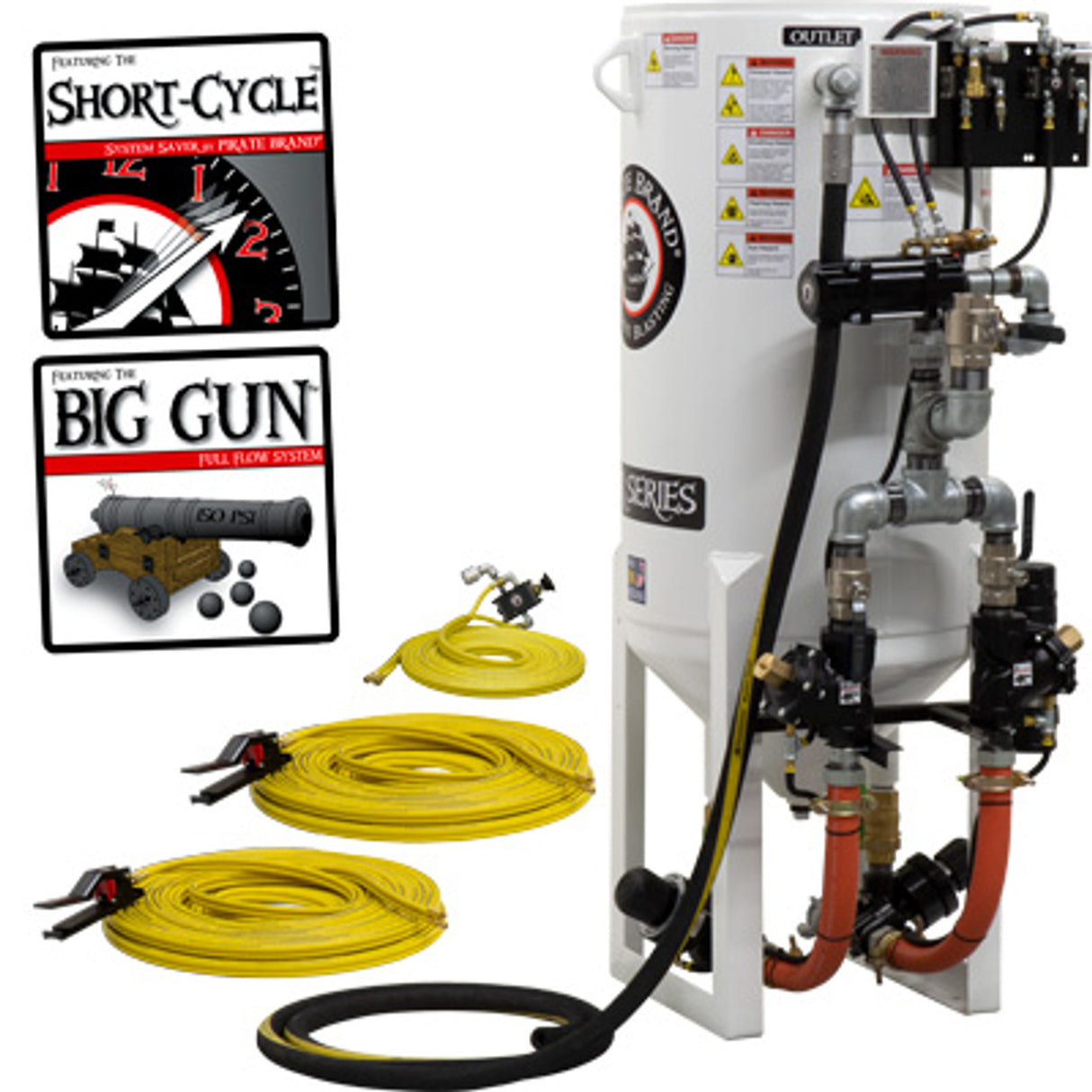 Pirate Brand, S-Series, Short-Cycle™ Series - 10 CU FT., DOUBLE OUTLET, STANDARD MODEL - Blast Pot, STATIONARY, Pressure RELEASE System, Pneumatic Controls
