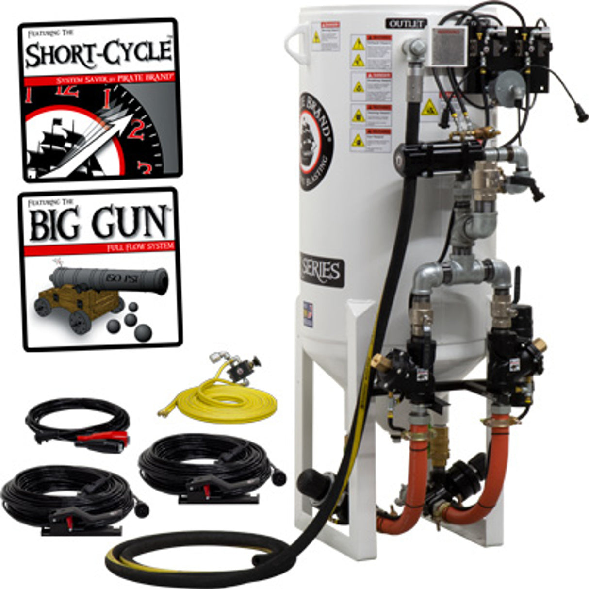 Pirate Brand, S-Series, Short-Cycle™ Series - 10 CU FT., DOUBLE OUTLET, STANDARD MODEL - Blast Pot, STATIONARY, Pressure RELEASE System, 12VDC Electric Controls