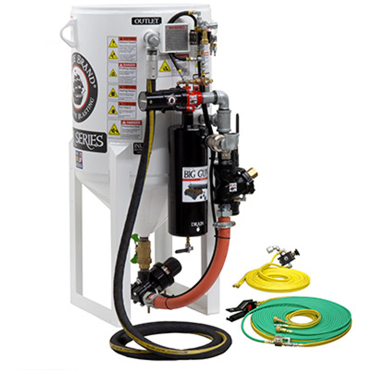 Pirate Brand, S-Series, Short-Cycle™ Series - 6.5 CU FT., SINGLE OUTLET W/ ABRASIVE CUT-OFF (Hose Mounted) - Blast Pot, STATIONARY, Pressure RELEASE System, Pneumatic Controls