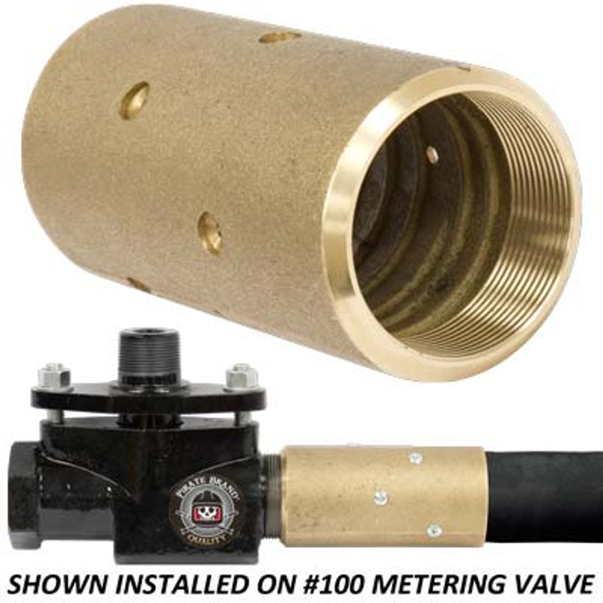 Pirate Brand - KEY HOUSTON Style, Blast Hose Coupling, #100 Metering, 2" NPS, Brass, 175 PSI Max, Fits 1-1/2" Blast Hose w/ 2-3/8" OD