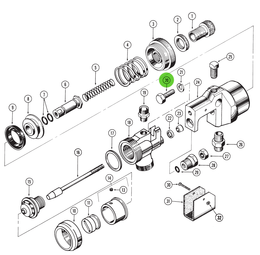 Binks 20-702-1 Screw, Hex Head 1/4"-20 x 7/8" Long