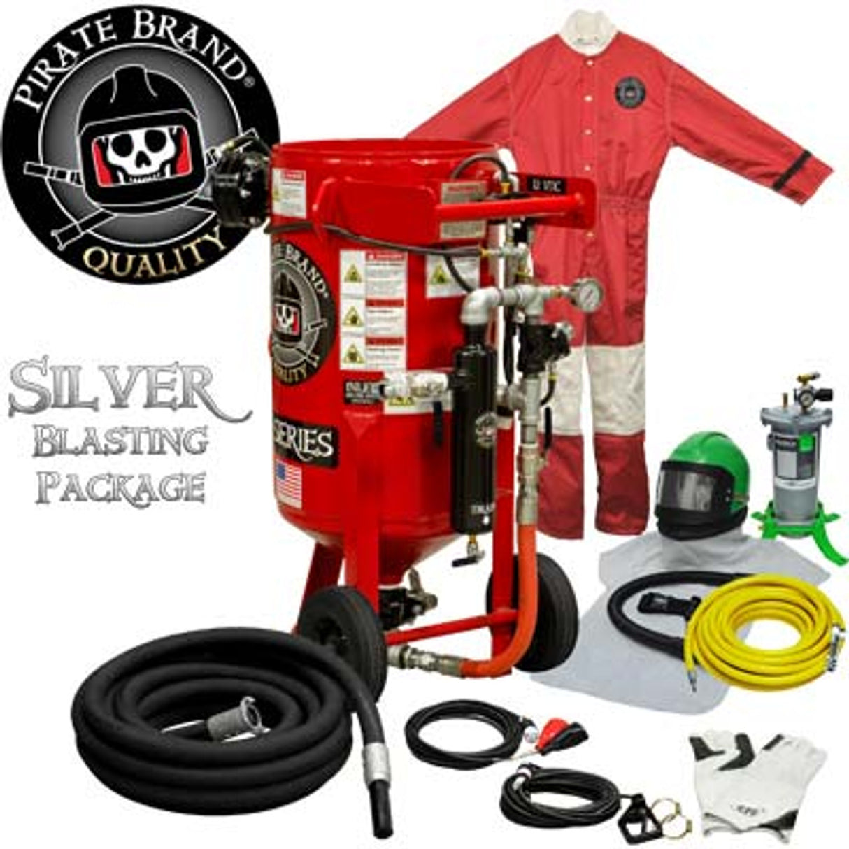 Pirate Brand, E-Series, 3.5 cu ft., SILVER Blasting Package - Blast Pot, Portable, Pressure RELEASE System, 12VDC Electric Controls