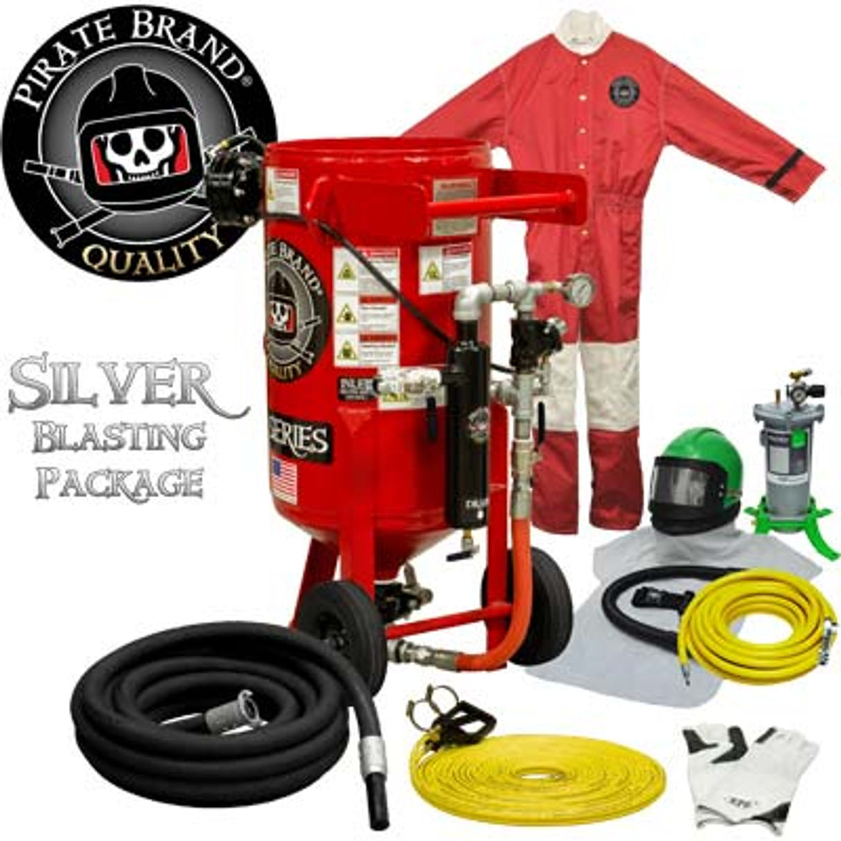 Pirate Brand, E-Series, 3.5 cu ft., SILVER Blasting Package - Blast Pot, Portable, Pressure RELEASE System, Pneumatic Controls