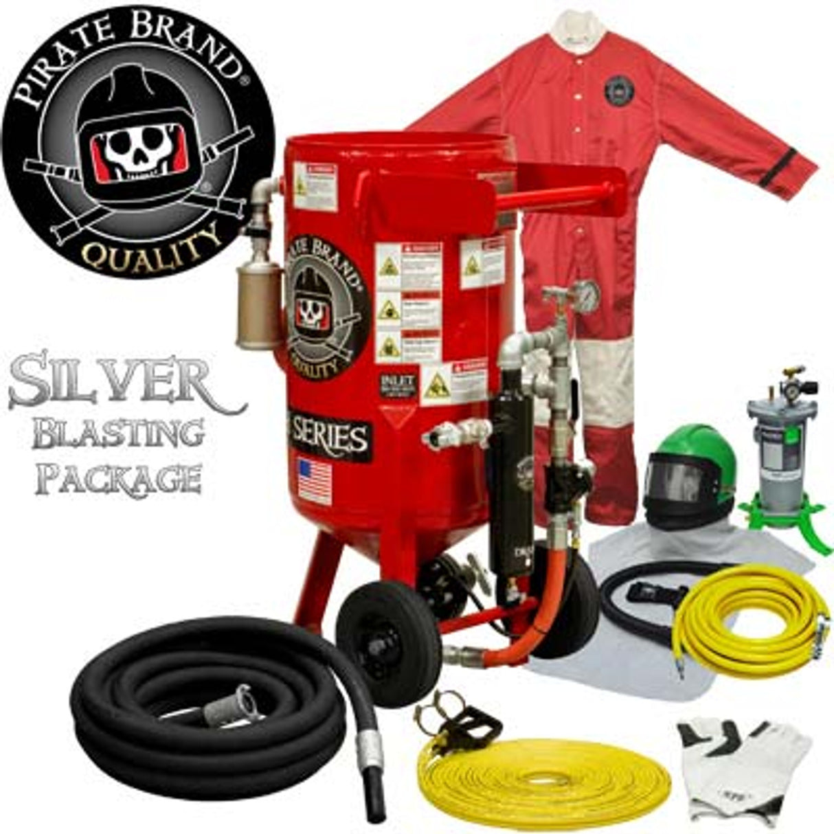 Pirate Brand, E-Series, 3.5 cu ft., SILVER Blasting Package - Blast Pot, Portable, Pressure HOLD System, Pneumatic Controls