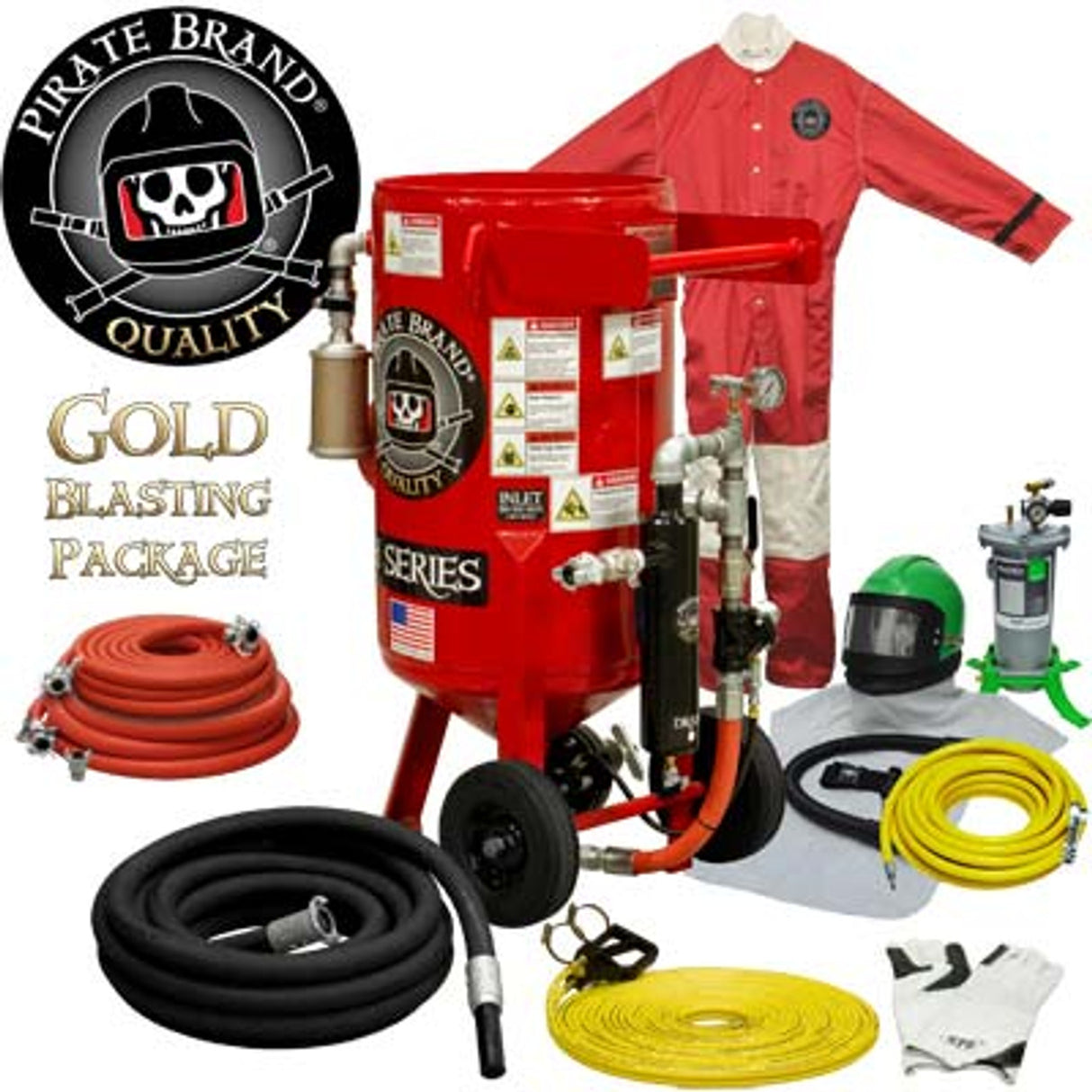 Pirate Brand, E-Series, 3.5 cu ft., GOLD Blasting Package - Blast Pot, Portable, Pressure HOLD System, Pneumatic Controls