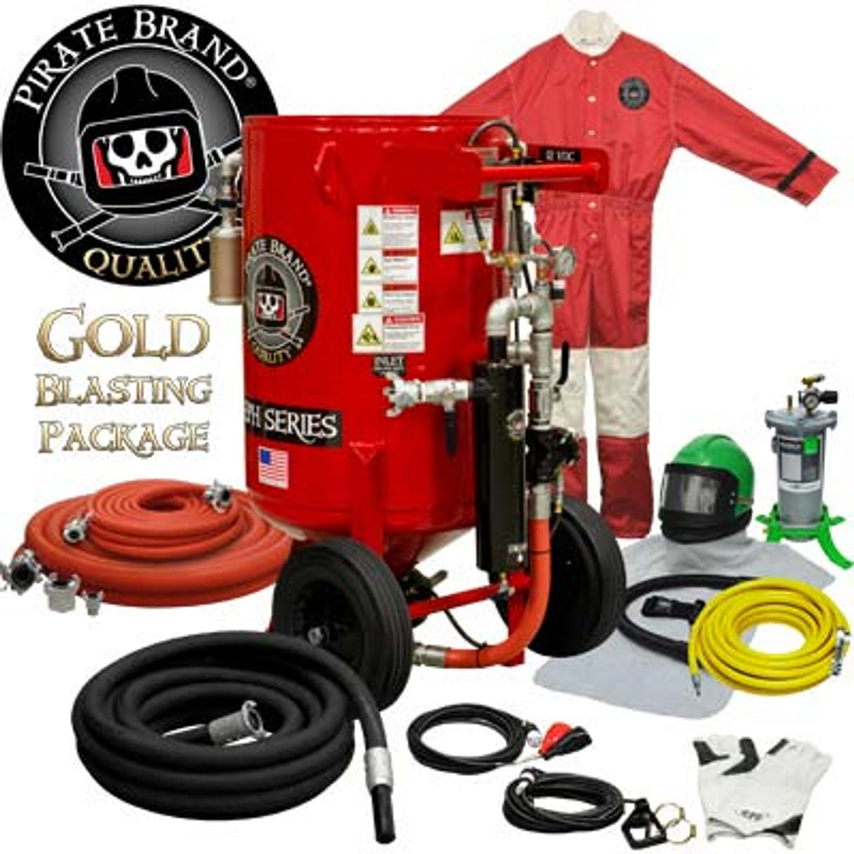 Pirate Brand, E-Series, 6.5 cu ft., GOLD Blasting Package - Blast Pot, Portable, Pressure HOLD System, 12VDC Electric Controls