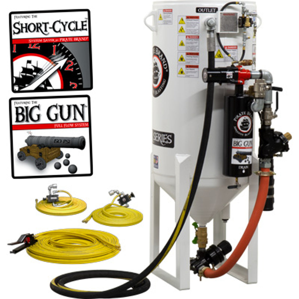 Pirate Brand, S-Series, Short-Cycle™ Series - 10 CU FT., SINGLE OUTLET W/ ABRASIVE CUT-OFF (Wall Mounted) - Blast Pot, STATIONARY, Pressure RELEASE System, Pneumatic Controls