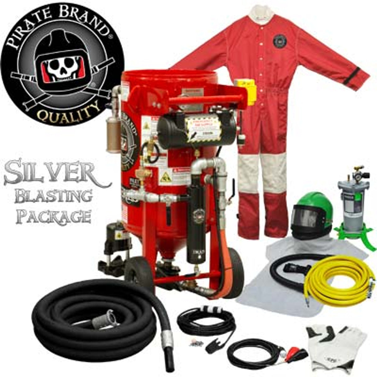 Pirate Brand, K-Series, 3.5 cu ft., SILVER Blasting Package - Blast Pot, Portable, Pressure HOLD System, 12VDC Electric Controls w/ #100 Metering Valve