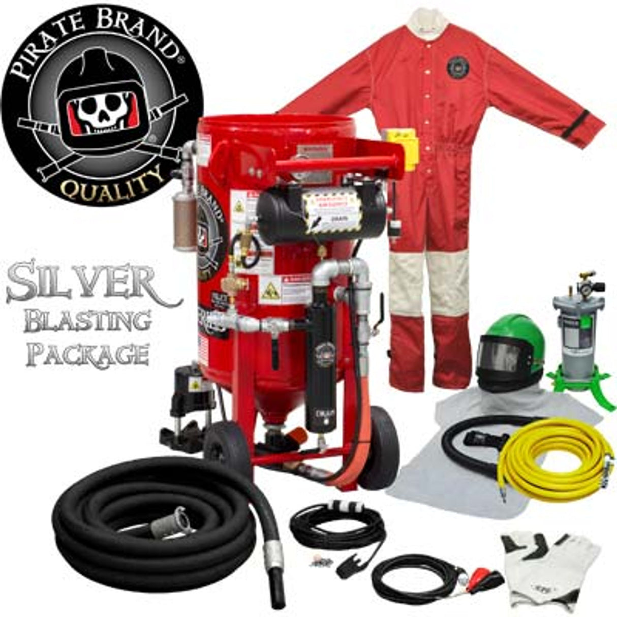 Pirate Brand, K-Series, 3.5 cu ft., SILVER Blasting Package - Blast Pot, Portable, Pressure HOLD System, 12VDC Electric Controls w/ MPV Metering Valve