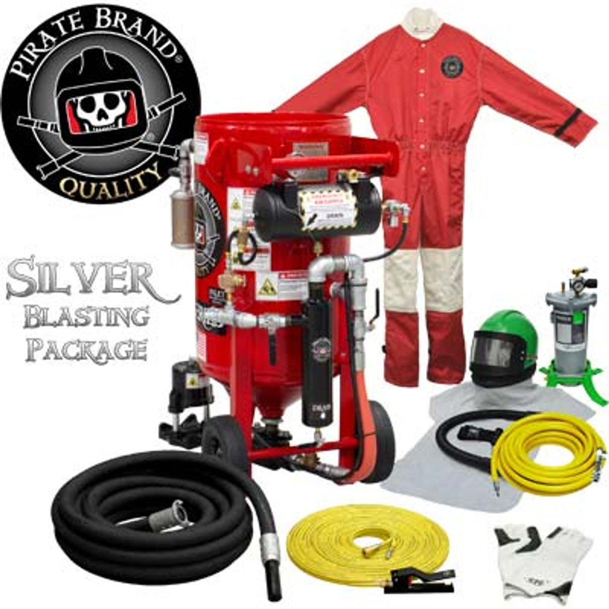 Pirate Brand, K-Series, 3.5 cu ft., SILVER Blasting Package - Blast Pot, Portable, Pressure HOLD System, Pneumatic Controls w/ #100 Metering Valve