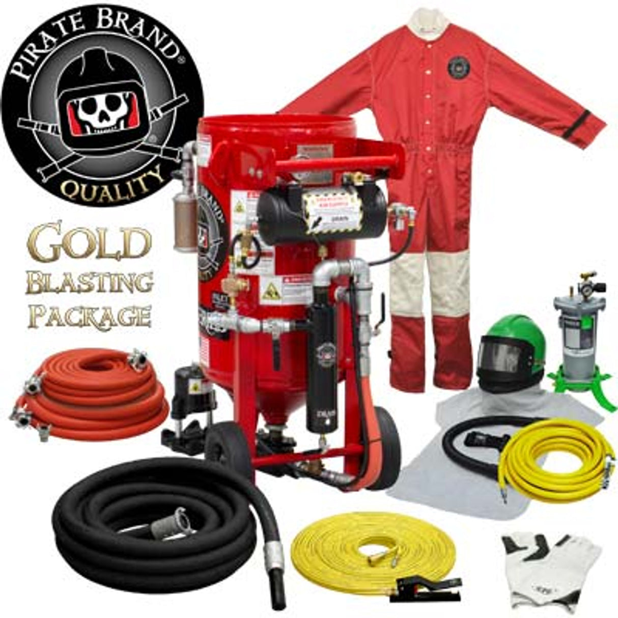 Pirate Brand, K-Series, 3.5 cu ft., GOLD Blasting Package - Blast Pot, Portable, Pressure HOLD System, Pneumatic Controls w/ #100 Metering Valve