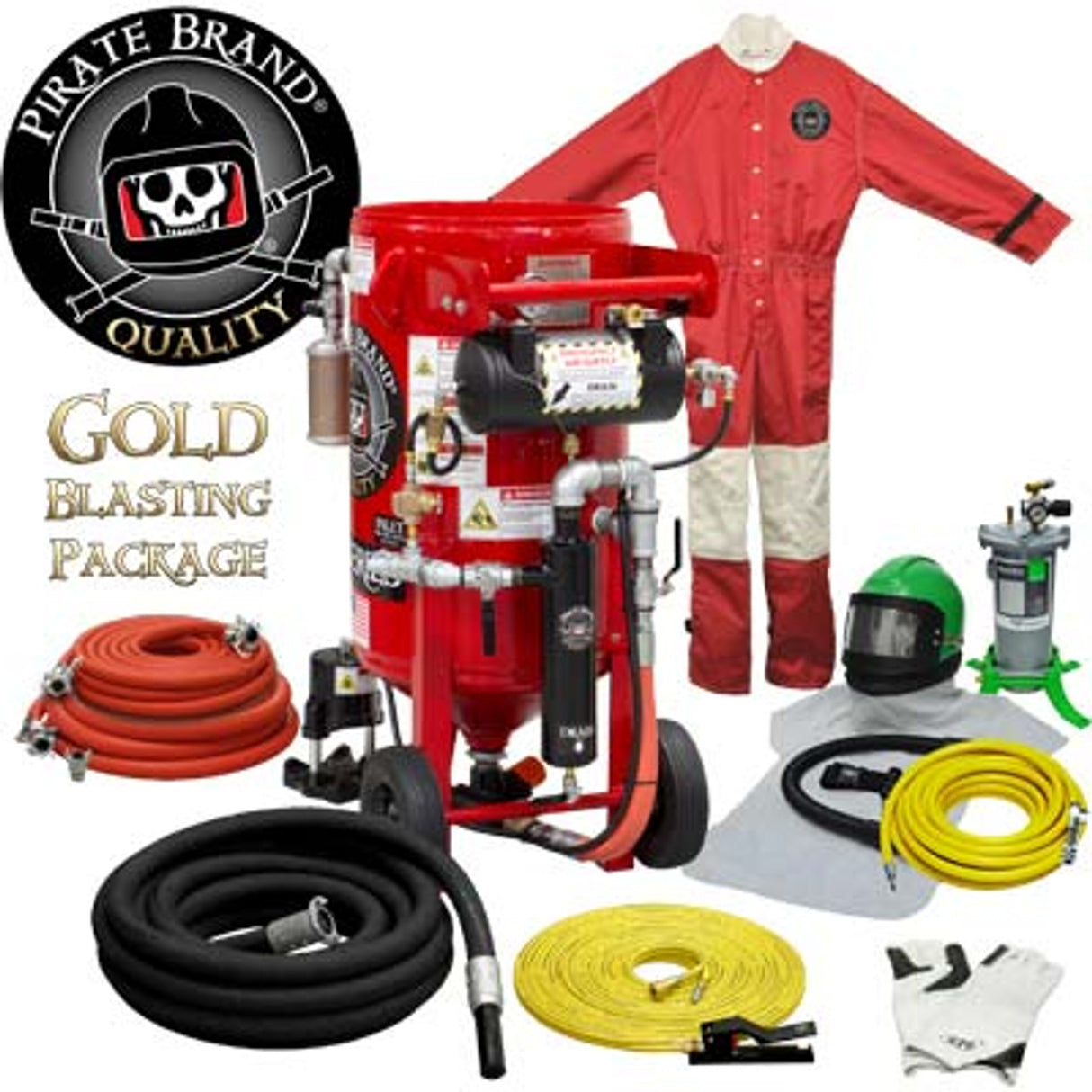 Pirate Brand, K-Series, 3.5 cu ft., GOLD Blasting Package - Blast Pot, Portable, Pressure HOLD System, Pneumatic Controls w/ MPV Metering Valve