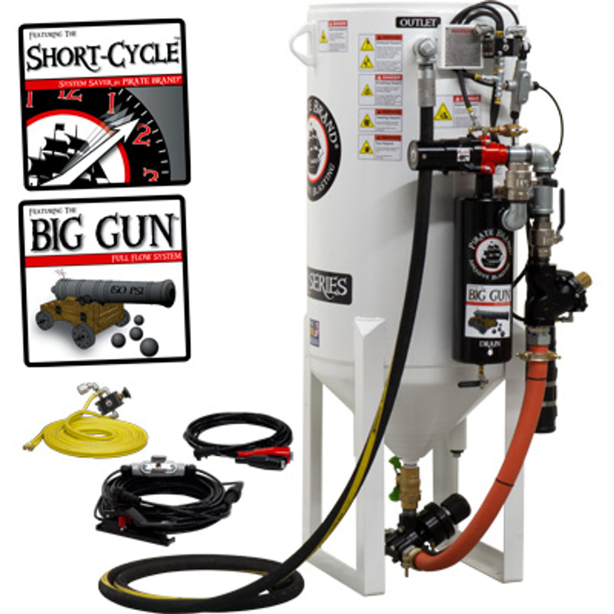 Pirate Brand, S-Series, Short-Cycle™ Series - 10 CU FT., SINGLE OUTLET W/ ABRASIVE CUT-OFF (Cord Mounted) - Blast Pot, STATIONARY, Pressure RELEASE System, 12VDC Electric Controls