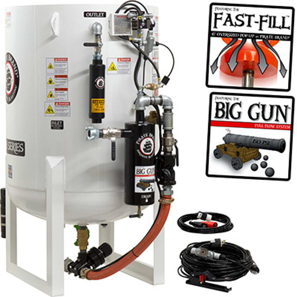 Pirate Brand, S-Series - 20 CU FT., SINGLE OUTLET, W/ ABRASIVE CUT-OFF (Cord Mounted) - Blast Pot, Stationary, Pressure HOLD System, 12VDC Electric Controls