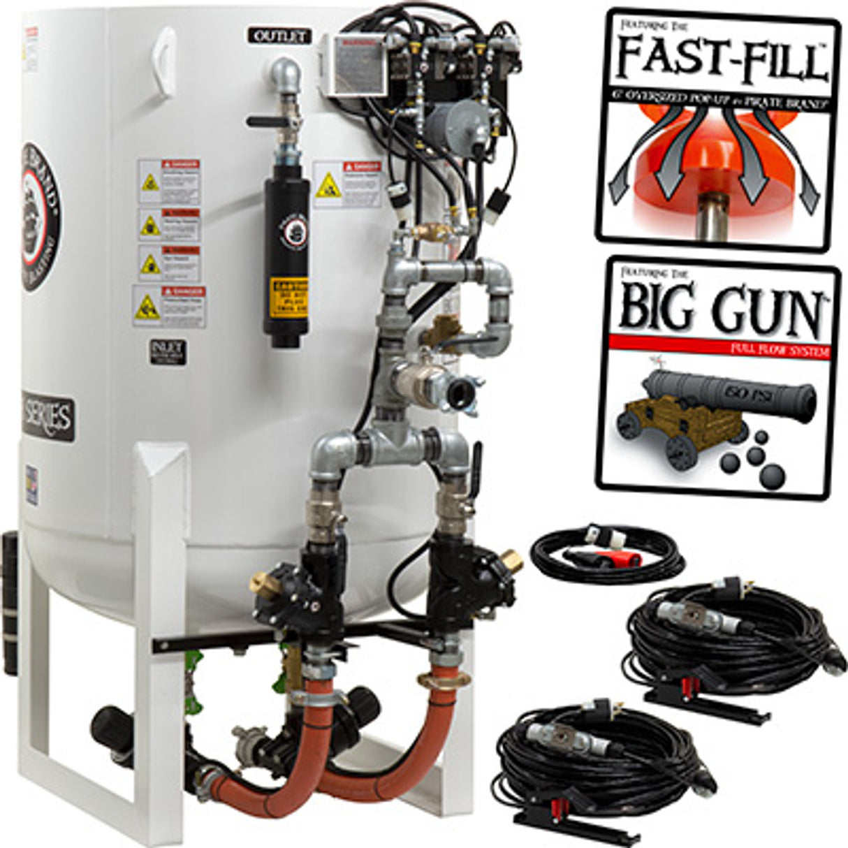 Pirate Brand, S-Series - 20 CU FT., DOUBLE OUTLET W/ ABRASIVE CUT-OFF (Cord Mounted) - Blast Pot, Stationary, Pressure HOLD System, 12VDC Electric Controls