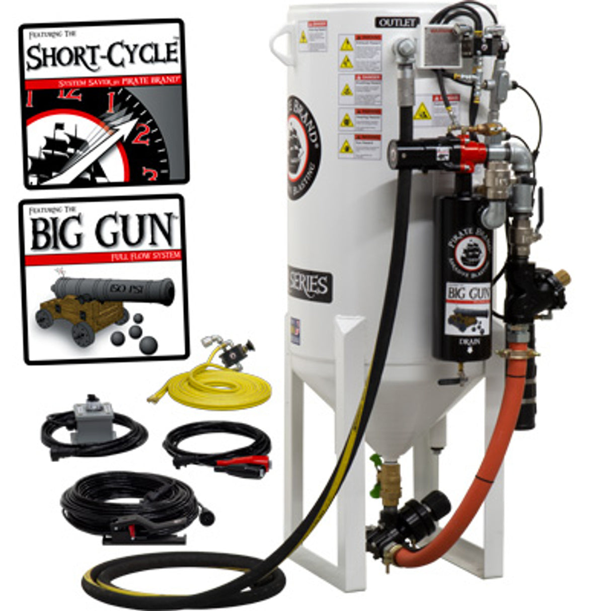 Pirate Brand, S-Series, Short-Cycle™ Series - 10 CU FT., SINGLE OUTLET W/ ABRASIVE CUT-OFF (Wall Mounted) - Blast Pot, STATIONARY, Pressure RELEASE System, 12VDC Electric Controls