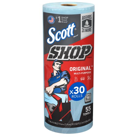 Scott® 75130 Blue Paper Shop Towel Roll, 30 Rolls, 55 Sheets Each