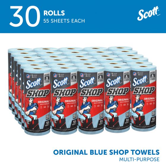 Scott® 75130 Blue Paper Shop Towel Roll, 30 Rolls, 55 Sheets Each