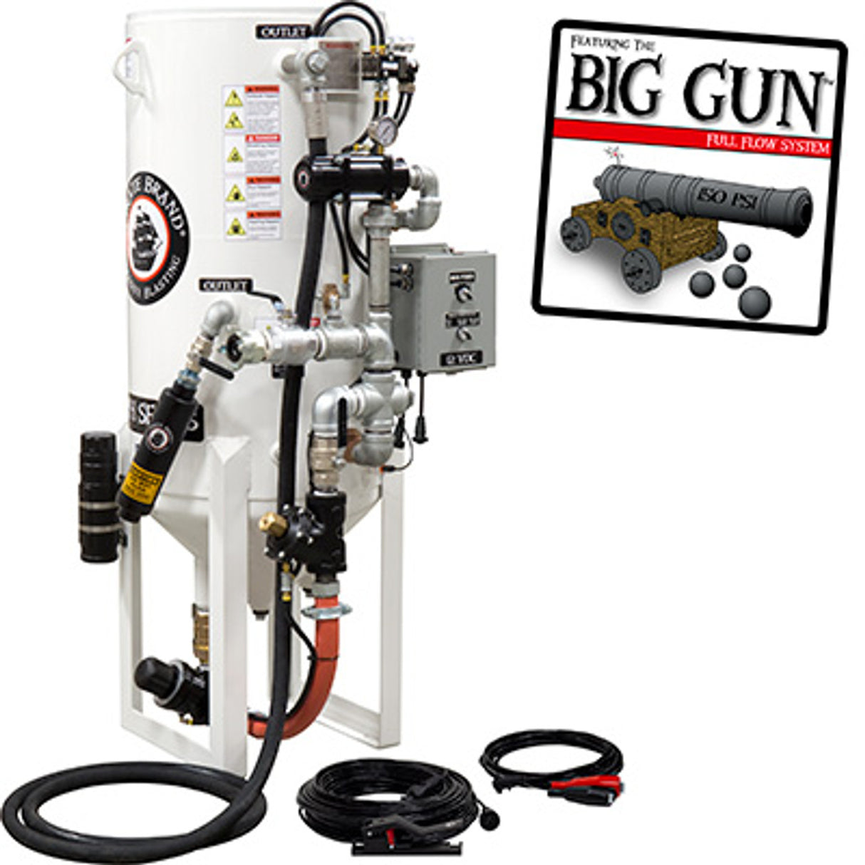 Pirate Brand, S-Series, DUAL-CHAMBER Series - 8 CU FT., SINGLE OUTLET, STANDARD MODEL - Blast Pot, STATIONARY, 12VDC Electric Controls