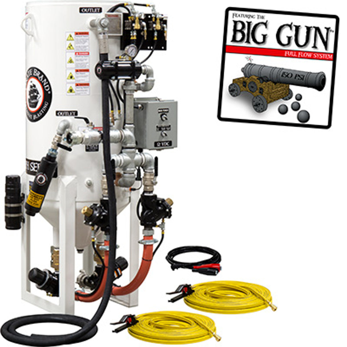 Pirate Brand, S-Series, DUAL-CHAMBER Series - 8 CU FT., DOUBLE OUTLET, STANDARD MODEL - Blast Pot, STATIONARY, Pneumatic Controls