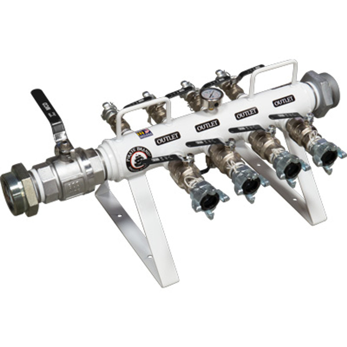 Pirate Brand - Manifold, Stationary, Horizontal, w/ 3" Ground Joint Inlet/Outlet, (4) 1" 2 Lug Outlets, (4) 1-1/2" 4 Lug Outlets