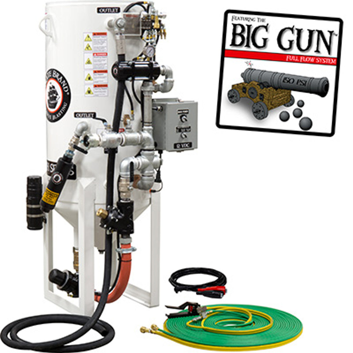 Pirate Brand, S-Series, DUAL-CHAMBER Series - 8 CU FT., SINGLE OUTLET W/ ABRASIVE CUT-OFF (Hose Mounted) - Blast Pot, STATIONARY, Pneumatic Controls