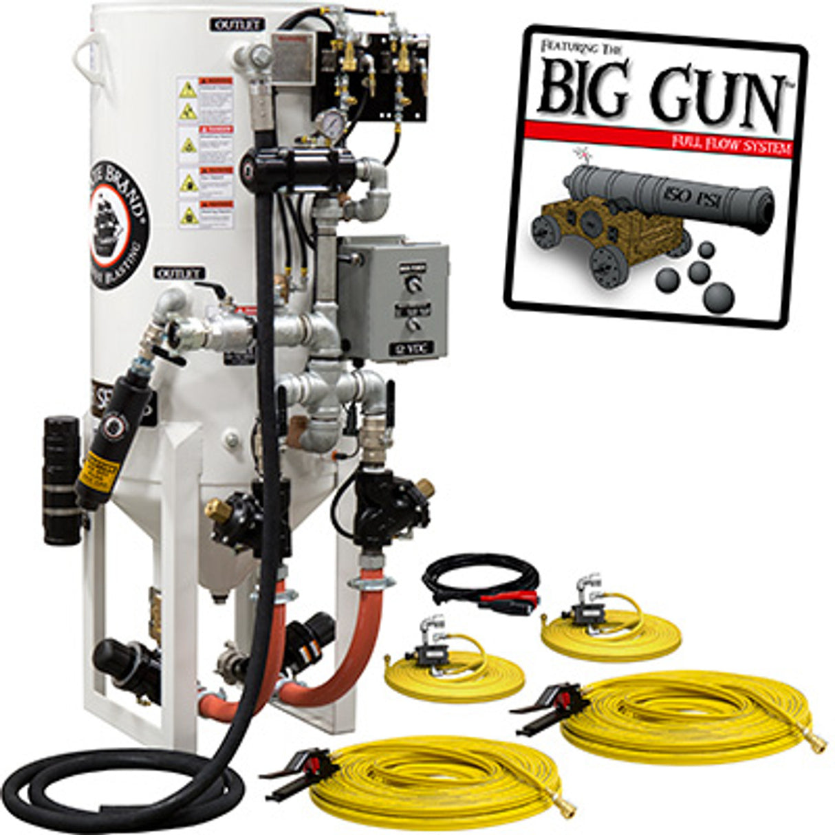 Pirate Brand, S-Series, DUAL-CHAMBER Series - 8 CU FT., DOUBLE OUTLET W/ ABRASIVE CUT-OFF (Wall Mounted) - Blast Pot, STATIONARY, Pneumatic Controls