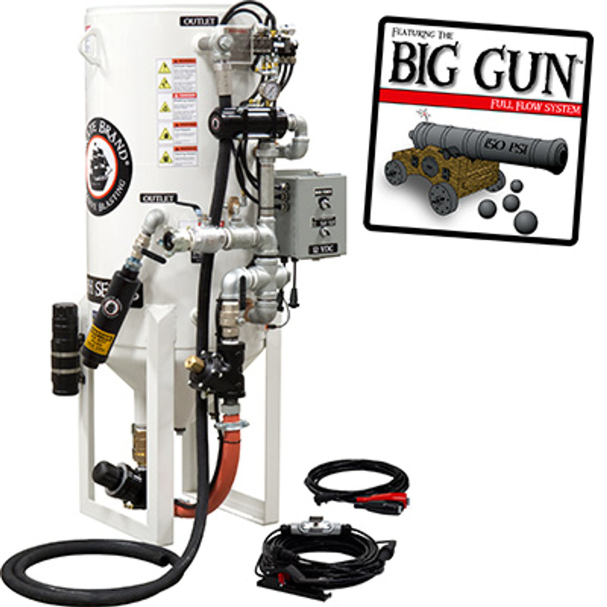 Pirate Brand, S-Series, DUAL-CHAMBER Series - 8 CU FT., SINGLE OUTLET W/ ABRASIVE CUT-OFF (Cord Mounted) - Blast Pot, STATIONARY, 12VDC Electric Controls