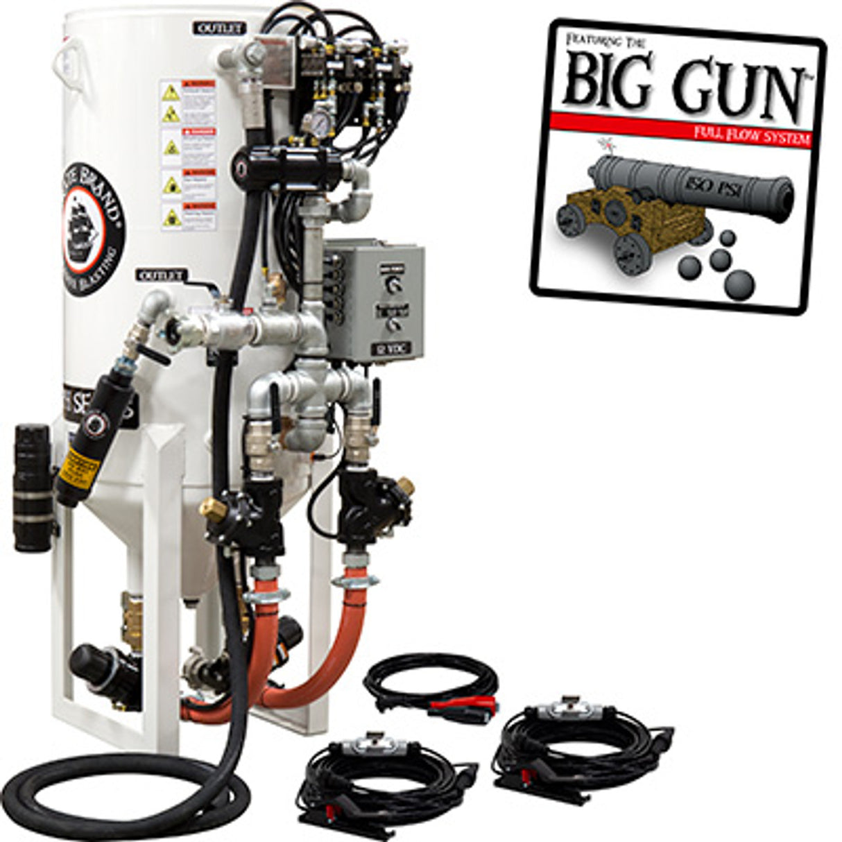 Pirate Brand, S-Series, DUAL-CHAMBER Series - 8 CU FT., DOUBLE OUTLET W/ ABRASIVE CUT-OFF (Cord Mounted) - Blast Pot, STATIONARY, 12VDC Electric Controls