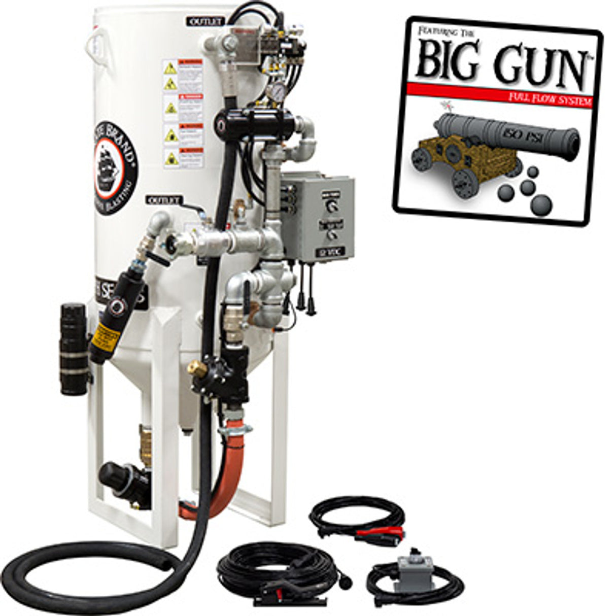 Pirate Brand, S-Series, DUAL-CHAMBER Series - 8 CU FT., SINGLE OUTLET W/ ABRASIVE CUT-OFF (Wall Mounted) - Blast Pot, STATIONARY, 12VDC Electric Controls