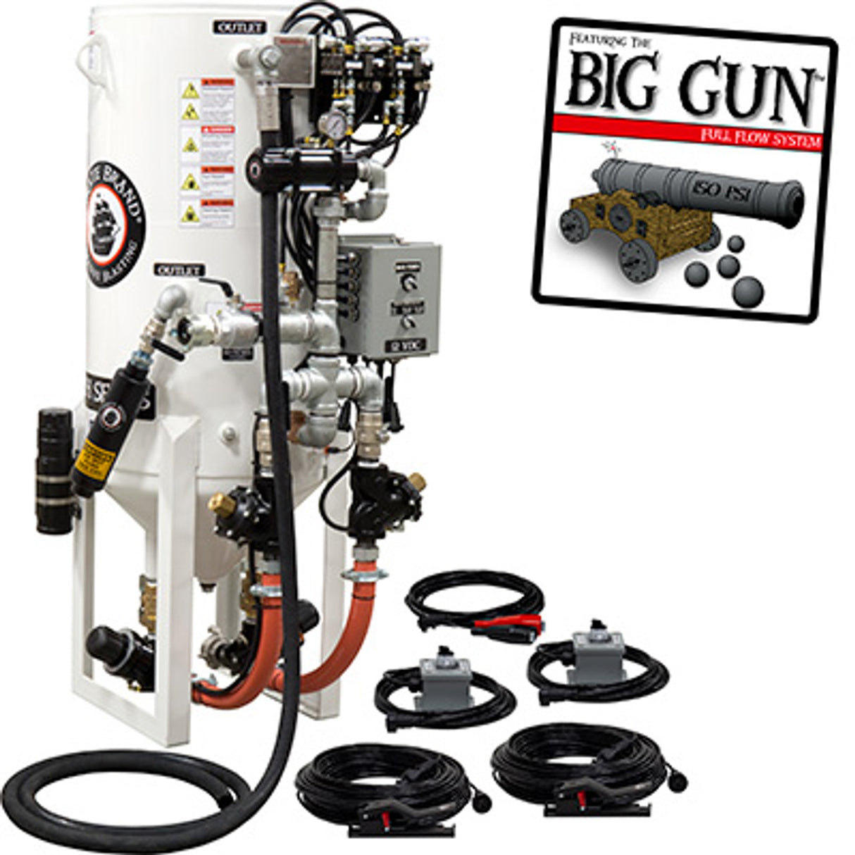 Pirate Brand, S-Series, DUAL-CHAMBER Series - 8 CU FT., DOUBLE OUTLET W/ ABRASIVE CUT-OFF (Wall Mounted) - Blast Pot, STATIONARY, 12VDC Electric Controls