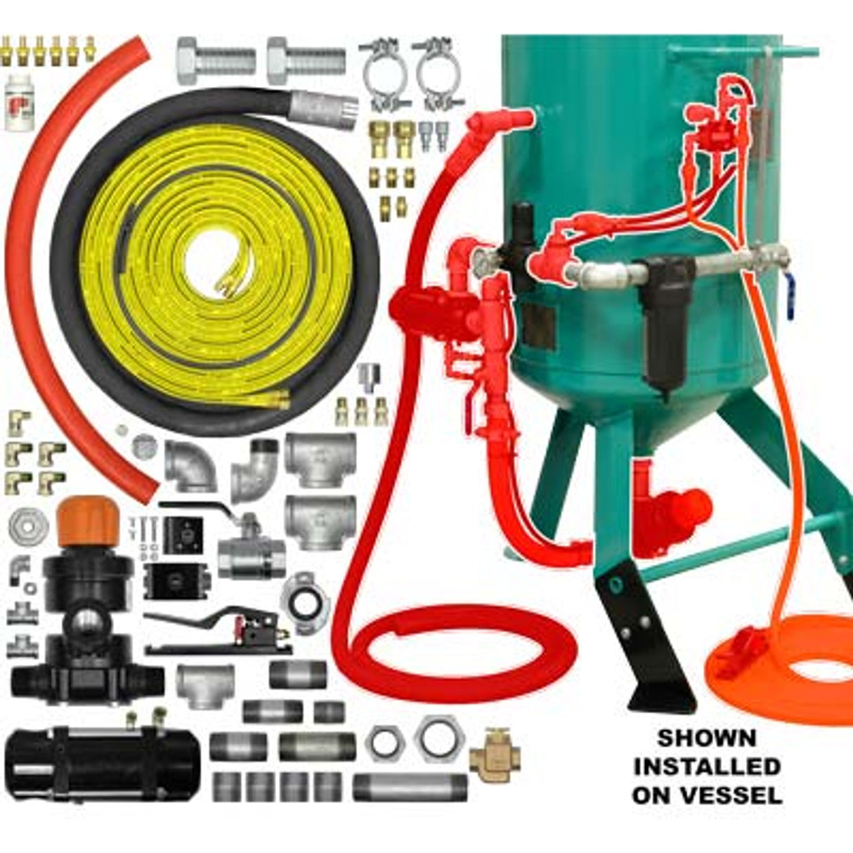 Pirate Brand - Schmidt Mfg Style, ZERO/CLEMCO Style Blast Room Pot Conversion Kit, Combination/APV Valve w/Urethane Sleeve, Pneumatic 1-1/4" (Pressure Release)
