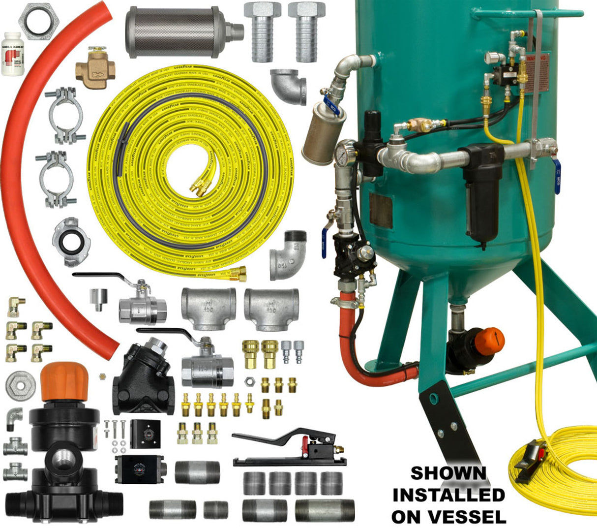 Pirate Brand - Schmidt Mfg Style, ZERO/CLEMCO Style Blast Room Pot Conversion Kit, AAV/APV Valve w/Urethane Sleeve, Pneumatic 1-1/4" (Pressure Hold)