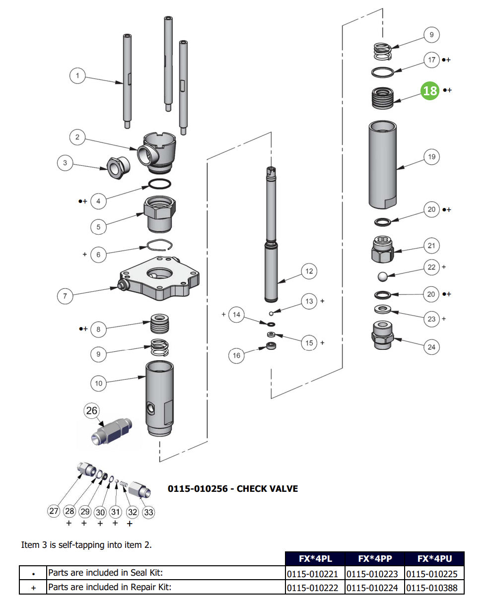 Binks FX4 Fluid Section Lower Packing Set (PTFE Options)