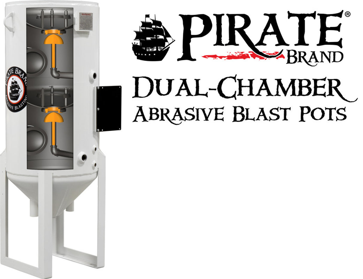 Pirate Brand, S-Series, DUAL-CHAMBER Series - 8 CU FT., SINGLE OUTLET W/ ABRASIVE CUT-OFF (Hose Mounted) - Blast Pot, STATIONARY, Pneumatic Controls
