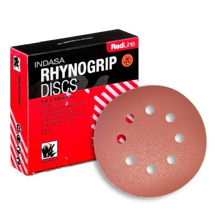 INDASA 5" Rhynogrip RedLine 8-Hole Vacuum Sanding Discs, 550 Series