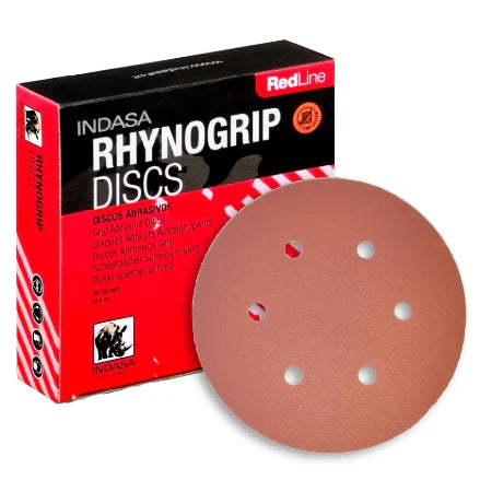 INDASA 6" Rhynogrip RedLine 6-Hole Vacuum Sanding Discs, 630 Series