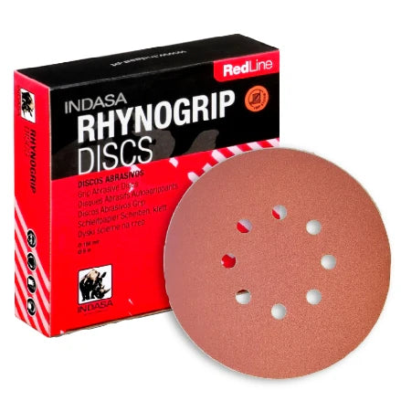 INDASA 6" Rhynogrip RedLine 8-Hole Vacuum Sanding Discs, 640 Series