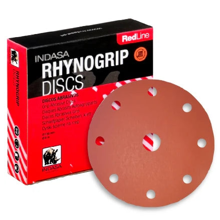 INDASA 6" Rhynogrip RedLine 9-Hole Vacuum Sanding Discs, 690 Series
