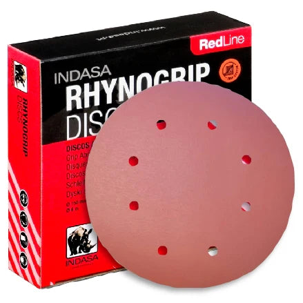 INDASA 8" Rhynogrip RedLine 8-Hole Vacuum Sanding Discs, 830 Series
