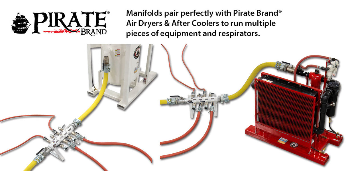 Pirate Brand - Manifold, Stationary, Horizontal, w/ 3" Ground Joint Inlet/Outlet, (4) 1" 2 Lug Outlets, (4) 1-1/2" 4 Lug Outlets