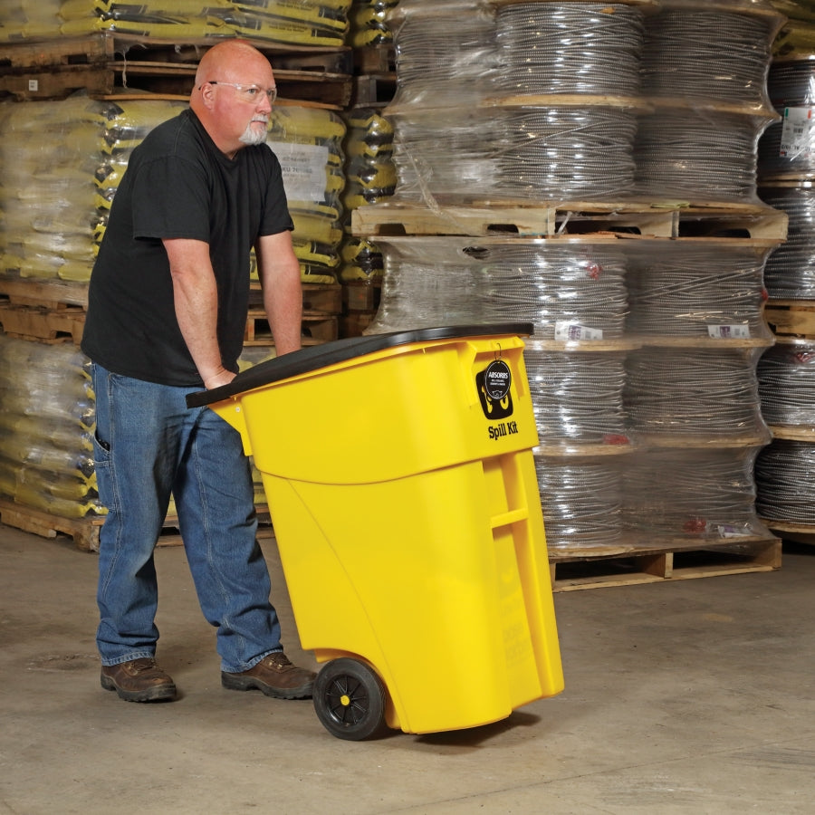 Universal Spill Kit, High-Visibility Mobile Container, 37 gal. Absorbs Oils, Coolants, Solvents, Water