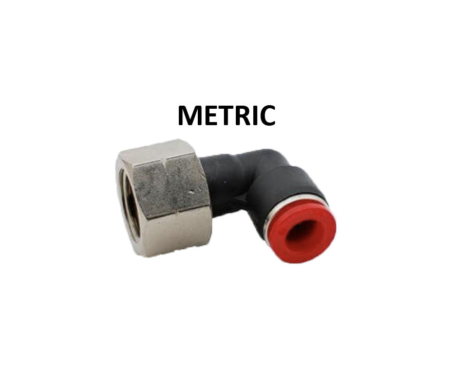 Hosco Push to Connect Fittings, Metric, Female Elbow (Various Size Options)