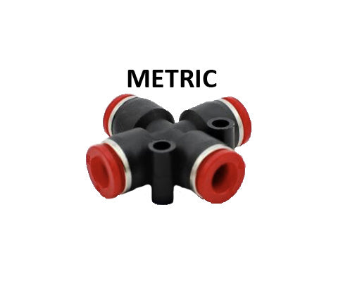 Hosco Push to Connect Fittings, Metric, Union Cross (Various Size Options)