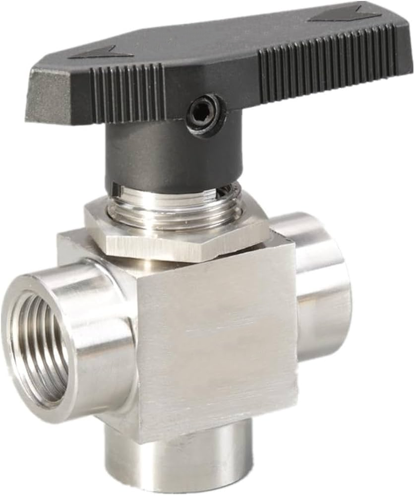 3/8" NPT 3-Way Ball Valve, Full Port, Panel Mount, 3000psi, 316 Stainless Steel