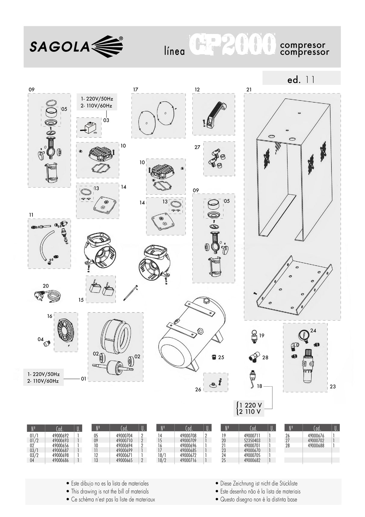Sagola CP 1000/2000 - Cover Head Valve Parts Kit - Total Finishing Supplies