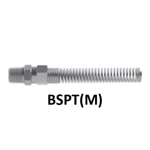 Hosco Hose and Tubing Connectors, Spring Guard Tapered Straight, BSPT(M) (Various Size Options)