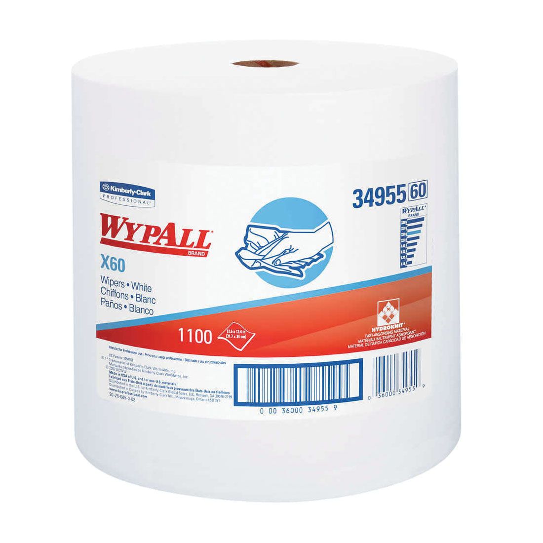 WypAll® 34955 Series Jumbo Roll, White Cloth, 60 Rolls/Case